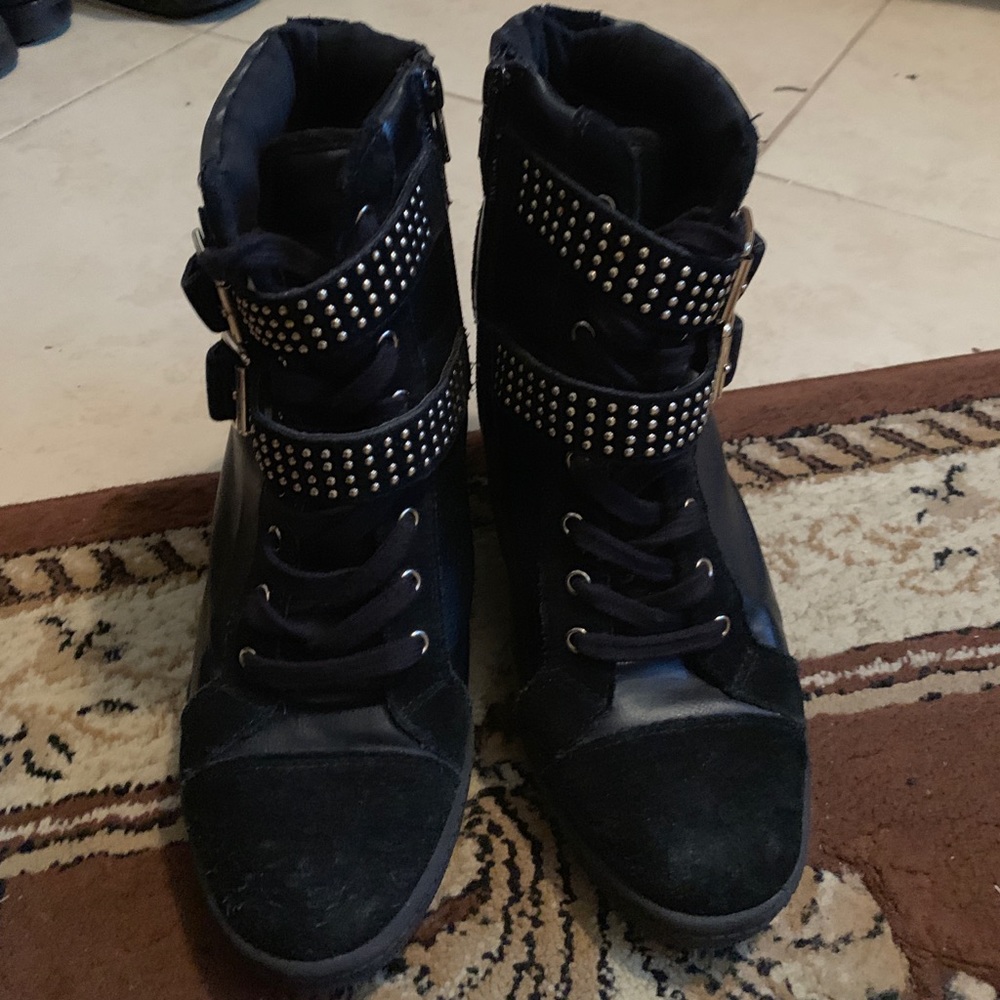 Aldo black studded wedge sneakers